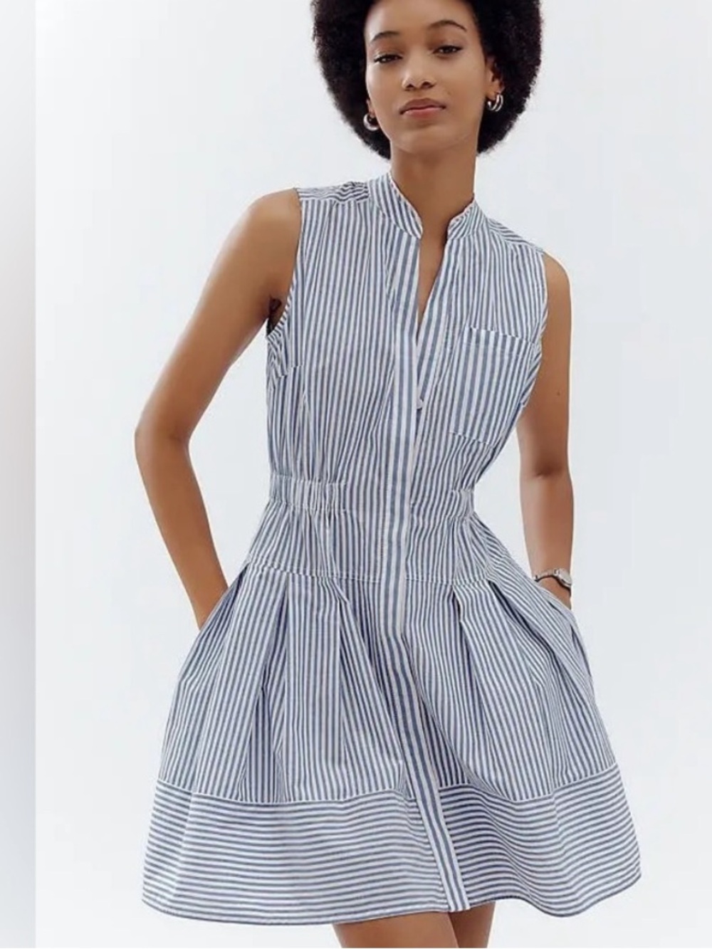 Like new Anthropologie Maeve V-neck Fit & Flare Mini Shirt Dress Blue White M